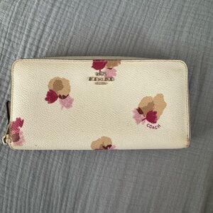 Coach Women's Wallet with Floral Design - Cream and Pink